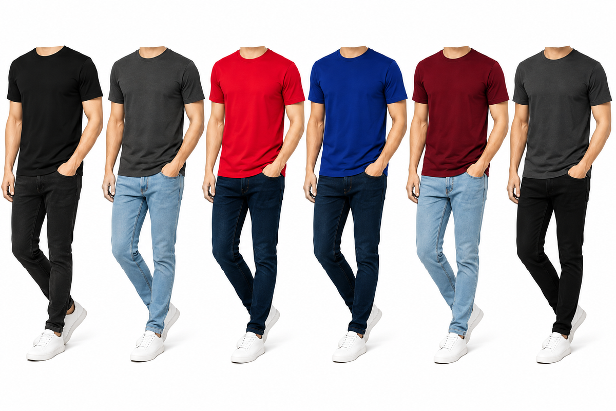 Pack of 6 Round Neck T-Shirts – Half Sleeves