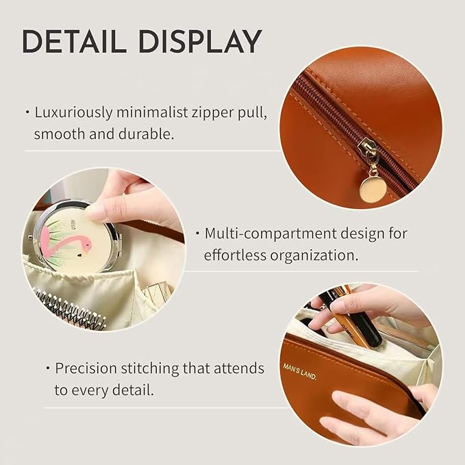 PU Leather Travel Makeup Bag, Large Capacity Cosmetic Organizer with Handle and Multiple Compartments