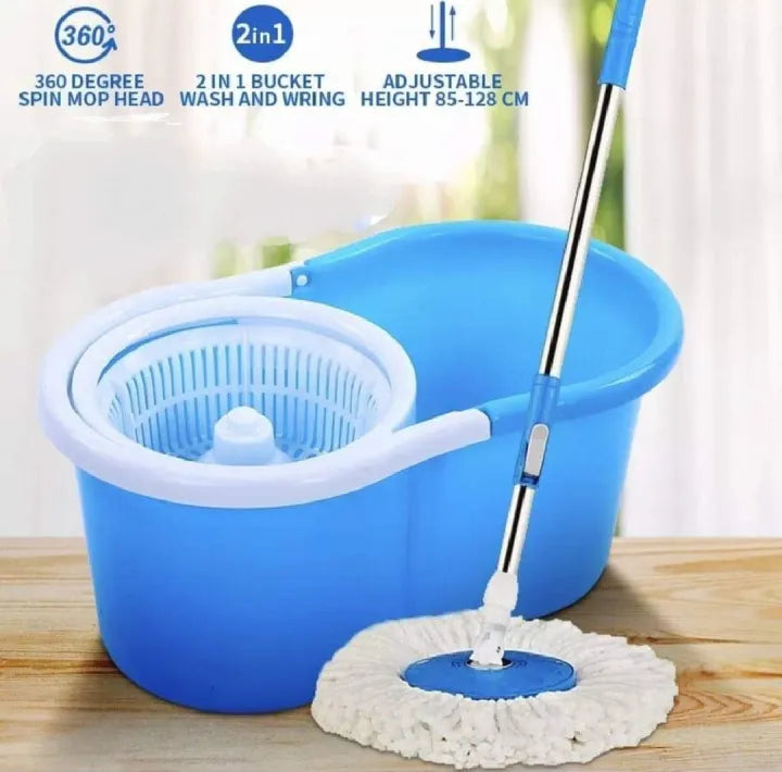 360° Magic Spin Mop Set with Microfiber Mop Heads & Plastic Bucket for Effortless Cleaning