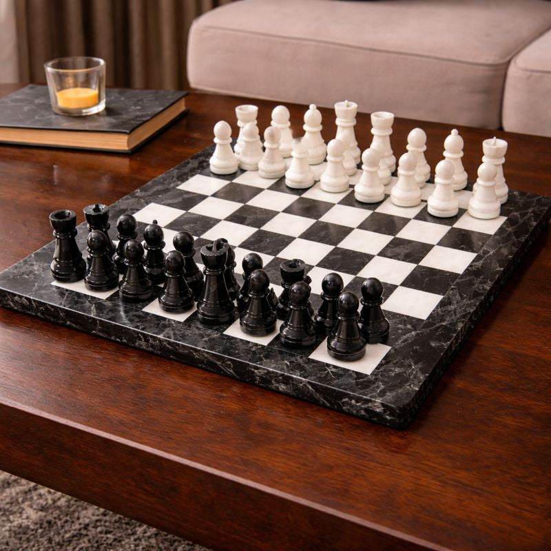 Marble Chess Set With Luxury Storage Box, Chess Board White & Black Marble Chess Sets & Marble Chess Pieces, Unique Chess Sets For Adults And Modern Chess Boards Decor