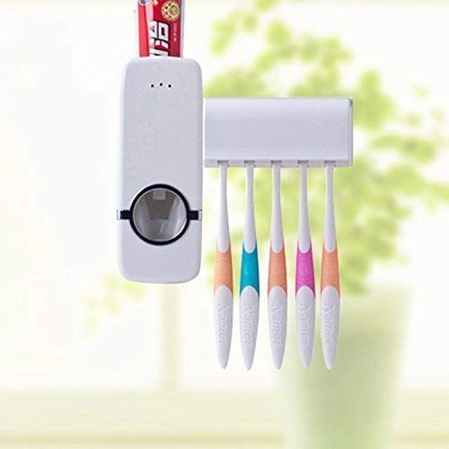 Hands Free Wall Mounted Plastic Dust Proof Automatic Toothpaste Dispenser 5 Toothbrush Squeezer Kit Dust-Proof Holder