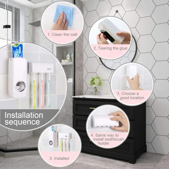 Hands Free Wall Mounted Plastic Dust Proof Automatic Toothpaste Dispenser 5 Toothbrush Squeezer Kit Dust-Proof Holder