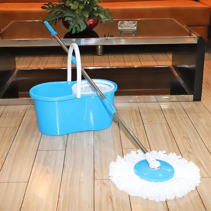 360° Magic Spin Mop Set with Microfiber Mop Heads & Plastic Bucket for Effortless Cleaning