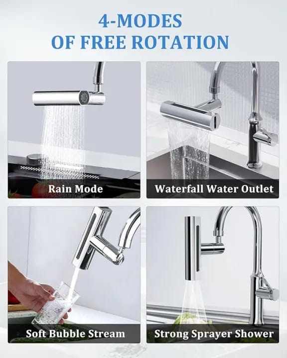 360° Rotating Faucet Aerator with 4 in 1 Water Flow Modes | Universal Swivel Shower Head, Splash Proof | Bathroom Tap Nozzle