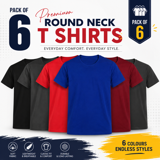 Pack of 6 Round Neck T-Shirts – Half Sleeves