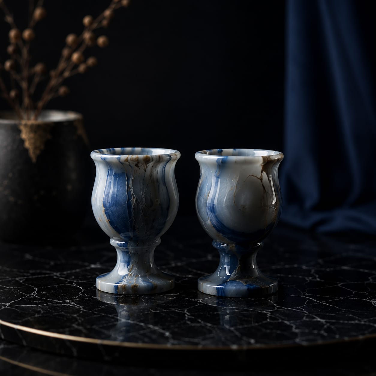 Handcrafted Luxury Marble Onyx Jug & 6 Cup Serving Set