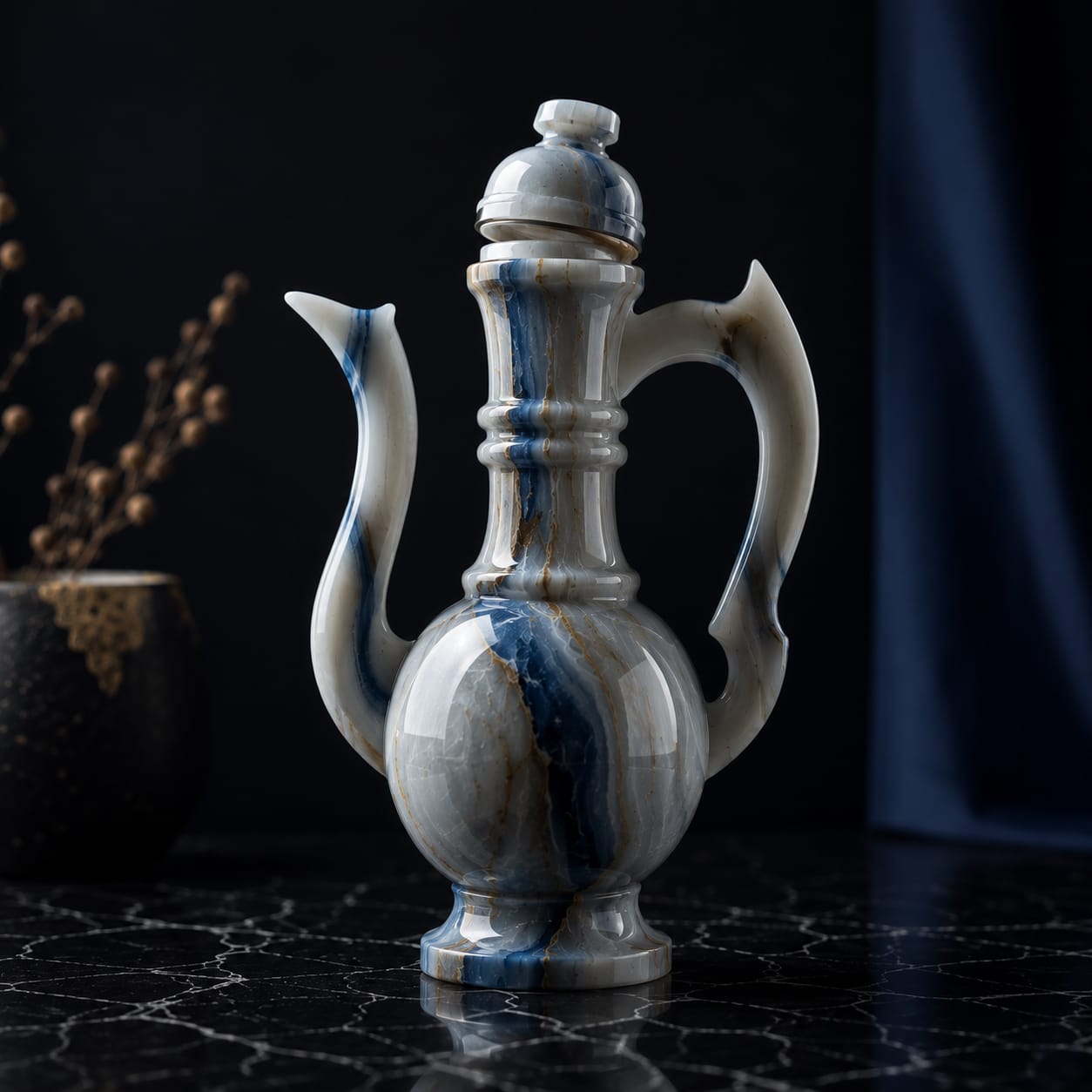 Handcrafted Luxury Marble Onyx Jug & 6 Cup Serving Set