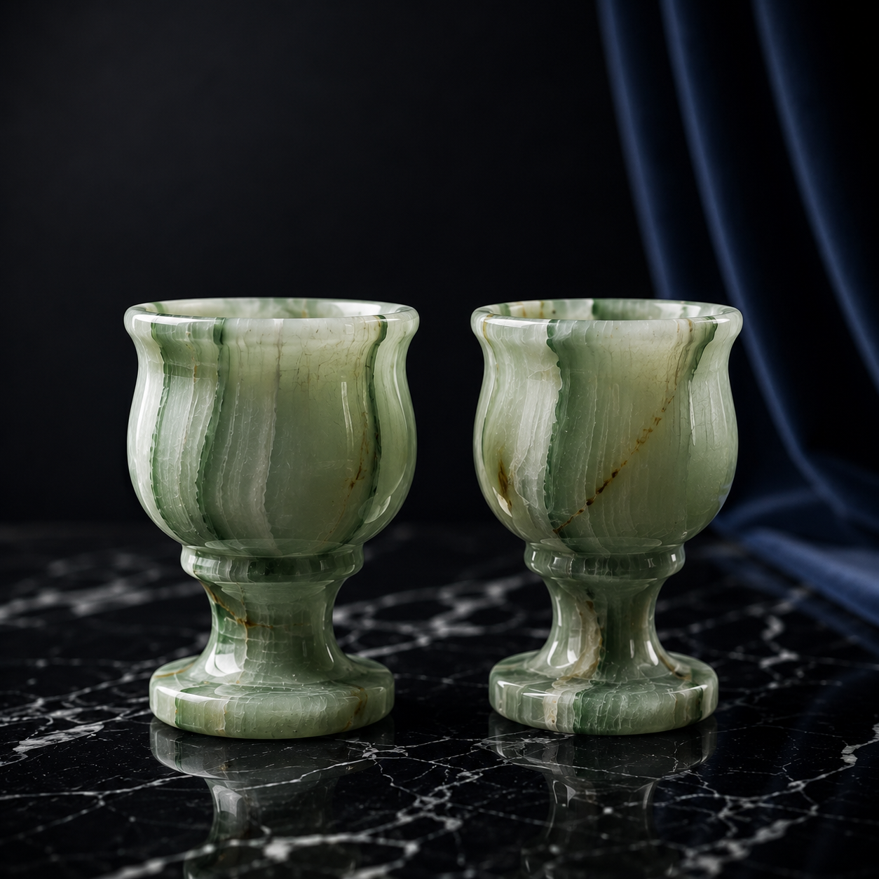 Handcrafted Luxury Marble Onyx Jug & 6 Cup Serving Set