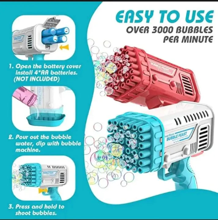 Bubble Machine Automatic Electric Gatling Bubble Guns | Bubble Maker 32 Hole Bubble Gun |  1 Liquid Bottle Outdoor Fun Kids Toys for Boys and Girls