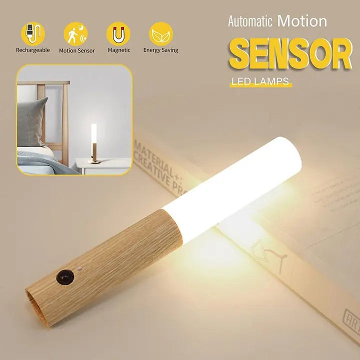 Motion Sensor Night Lights with Magnet Body Sensor for Hallway | Rechargeable Led Light | Portable Stairway Lights Wooden Wall