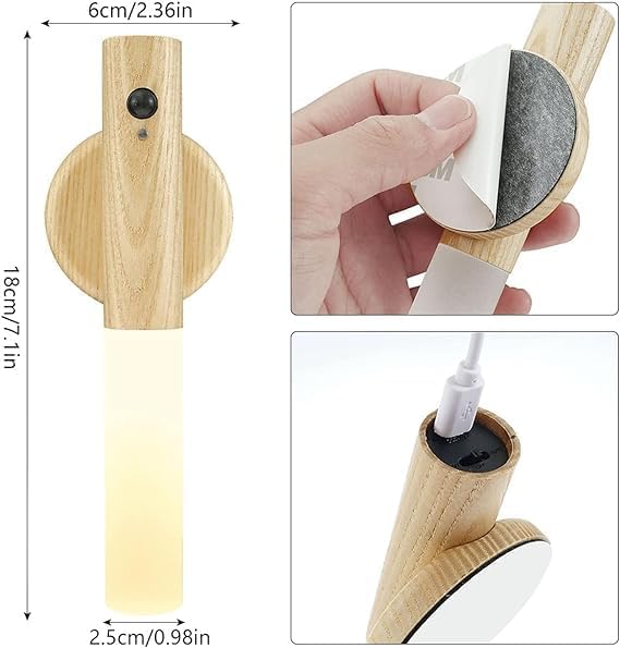 Motion Sensor Night Lights with Magnet Body Sensor for Hallway | Rechargeable Led Light | Portable Stairway Lights Wooden Wall