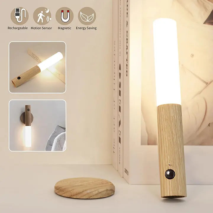 Motion Sensor Night Lights with Magnet Body Sensor for Hallway | Rechargeable Led Light | Portable Stairway Lights Wooden Wall