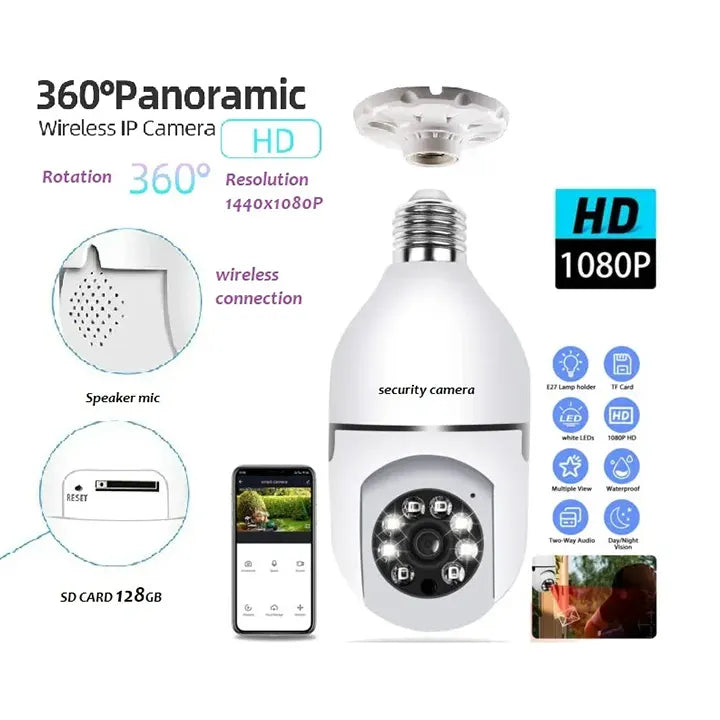 CCTV - 1080P Full HD CCTV Camera | Wifi Smart Camera | Home Security Camera | Wifi Camera Blub Socket | Security Camera For Home Wifi