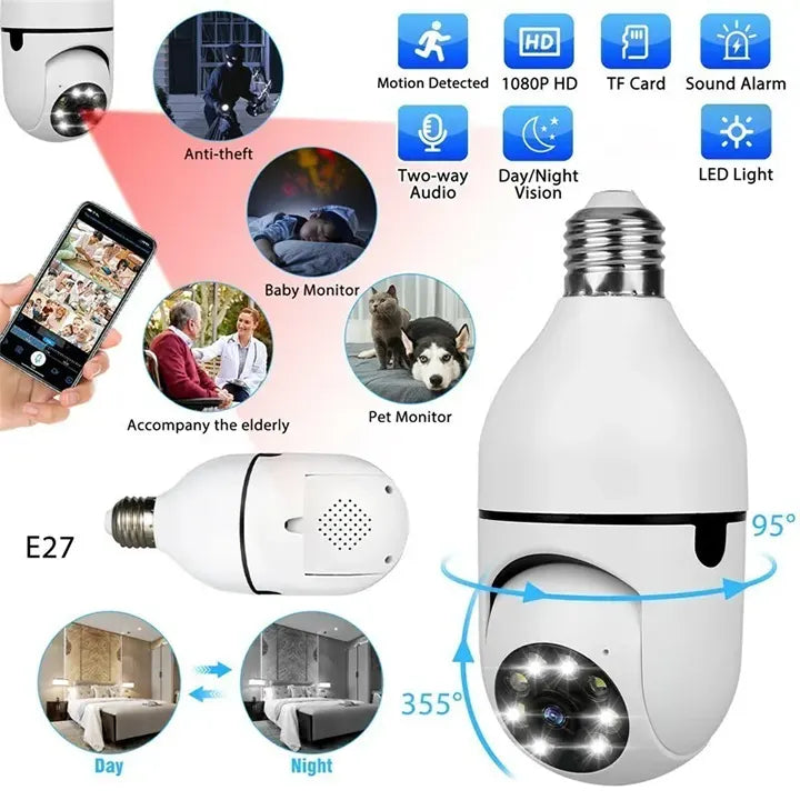 CCTV - 1080P Full HD CCTV Camera | Wifi Smart Camera | Home Security Camera | Wifi Camera Blub Socket | Security Camera For Home Wifi