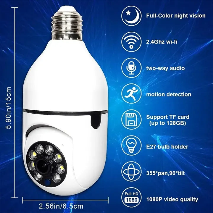 CCTV - 1080P Full HD CCTV Camera | Wifi Smart Camera | Home Security Camera | Wifi Camera Blub Socket | Security Camera For Home Wifi