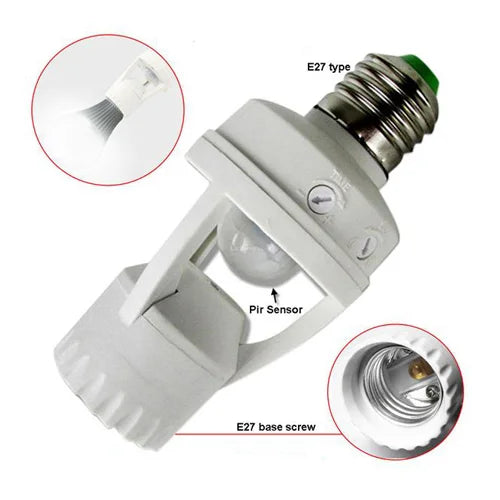Automatic Human Body Infrared IR Intelligent Sensor Lamp Holder | E27 Socket Converter | E27 LED Bulb Detector | Up to 60W Rated load for Garden Home Workplace Warehouse Factory for safety and security