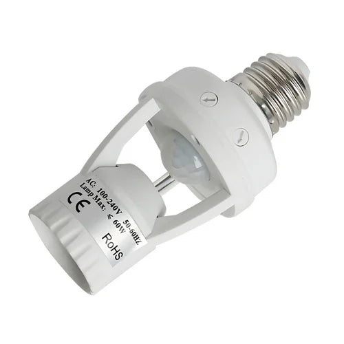 Automatic Human Body Infrared IR Intelligent Sensor Lamp Holder | E27 Socket Converter | E27 LED Bulb Detector | Up to 60W Rated load for Garden Home Workplace Warehouse Factory for safety and security