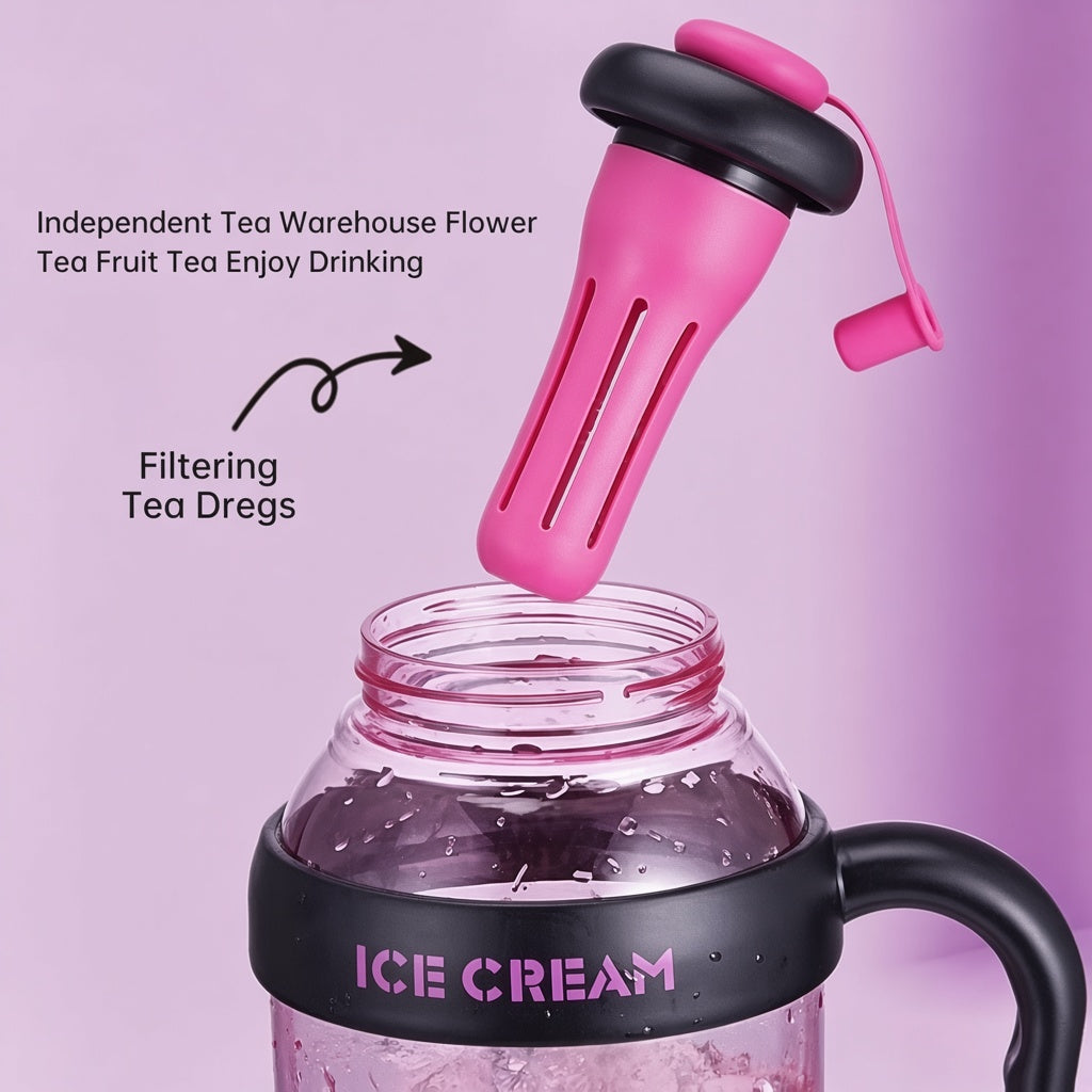 Pack of 2 – 1300ml Ice Cream Tumblers with Lid, Straw & Handle | Reusable Water Bottles for Kids