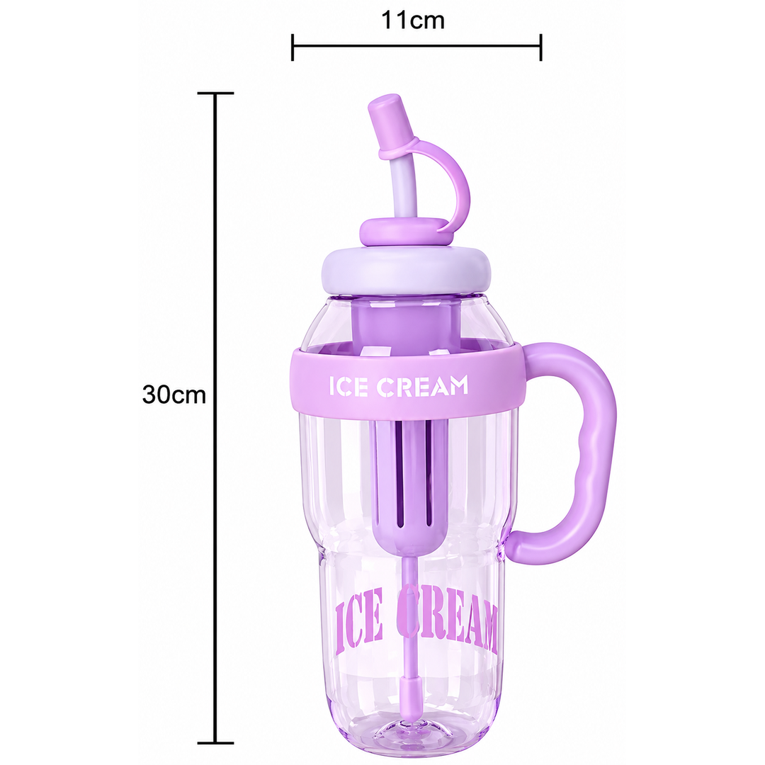Pack of 2 – 1300ml Ice Cream Tumblers with Lid, Straw & Handle | Reusable Water Bottles for Kids